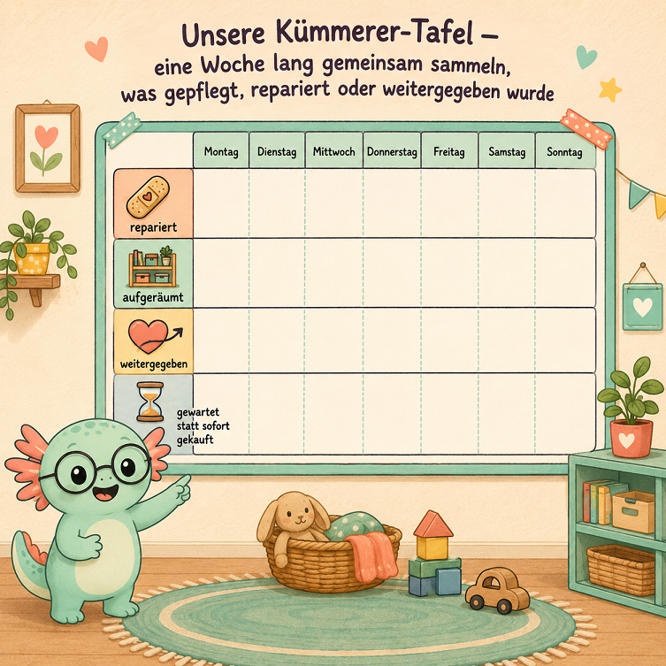 Die herausnehmbare Kümmerer-Tafel zum Ausfüllen