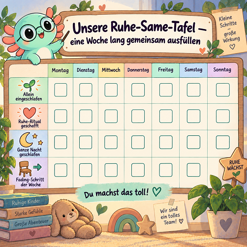 Die herausnehmbare Ruhe-Same-Tafel zum Ausfüllen